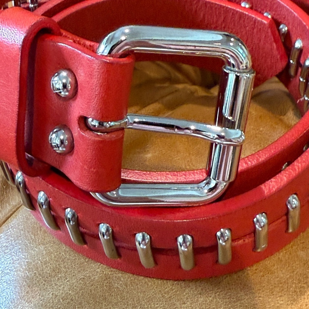 Fendi Red with Silvertone accents Vintage 1990's belt EUC - Picture 3 of 16